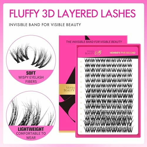 Fluffy 3D layered lashes with invisible band.