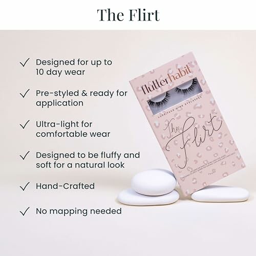 FlutterHabit The Flirt eyelashes with features listed.