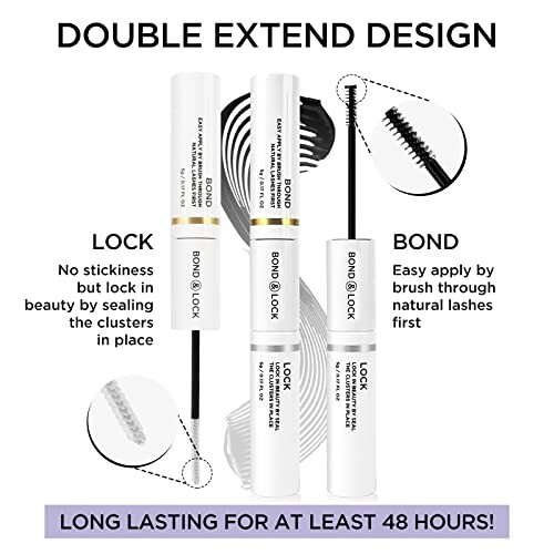 Double extend mascara with lock and bond design for long-lasting effect.