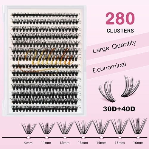 Eyelash extension clusters in various lengths, 280 count.