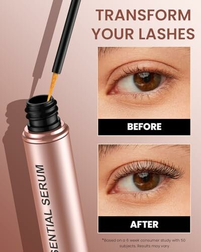 Eyelash serum before and after results.