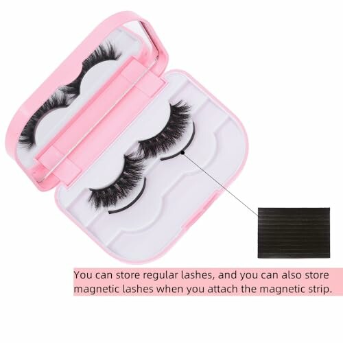 Pink eyelash storage case with magnetic lashes.