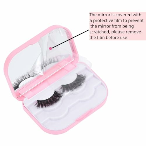 False eyelashes in a pink case with a mirror and protective film.