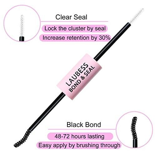 Dual-ended lash bond and seal applicator with clear and black tips.