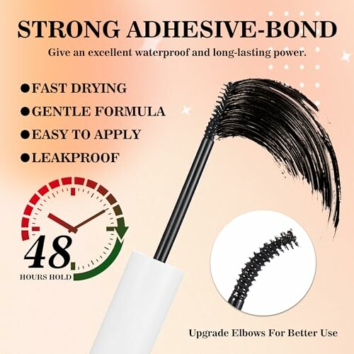 Mascara brush with strong adhesive bond, waterproof and long-lasting, 48 hours hold.